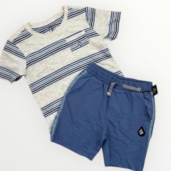 Volcom Clothing Set Kids Size 3T Blue Striped TShirt Elastic Waistband Casual - Picture 1 of 12